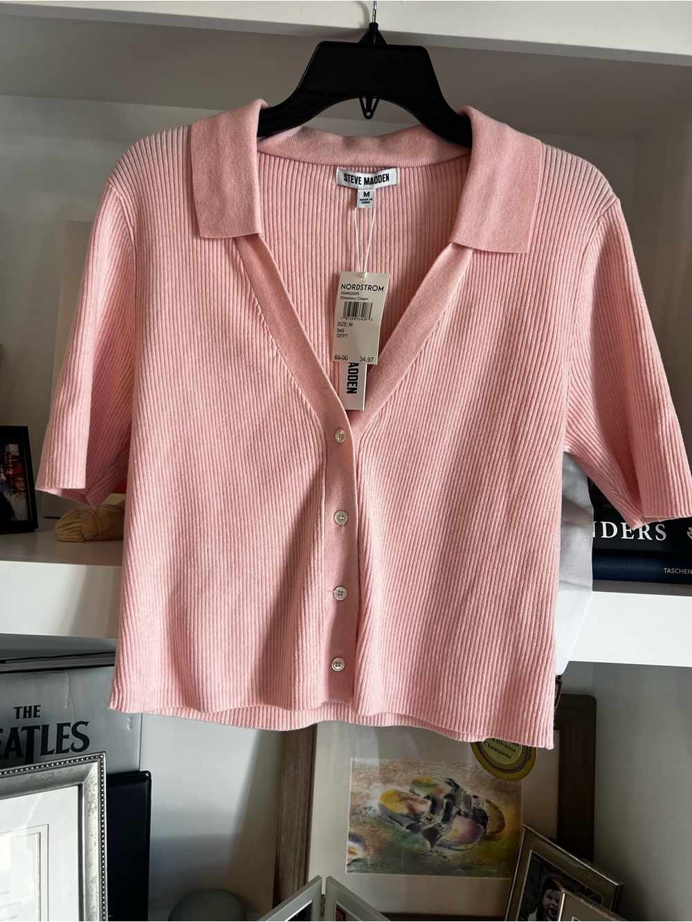 Steve Madden Soft Pink Ribbed Button-Up Top